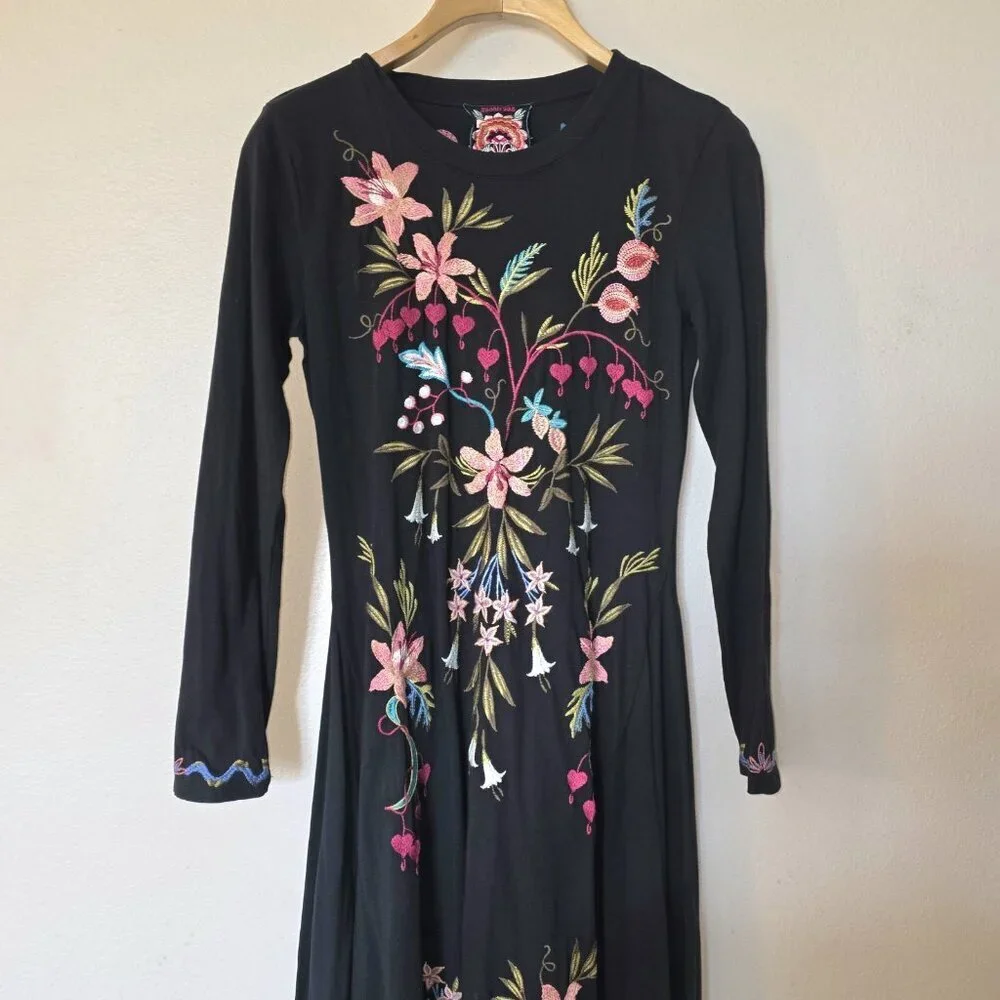 Johnny Was NWT Amarylla Embroidered Cotton Knit Midi Dress XS - Picture 5 of 16